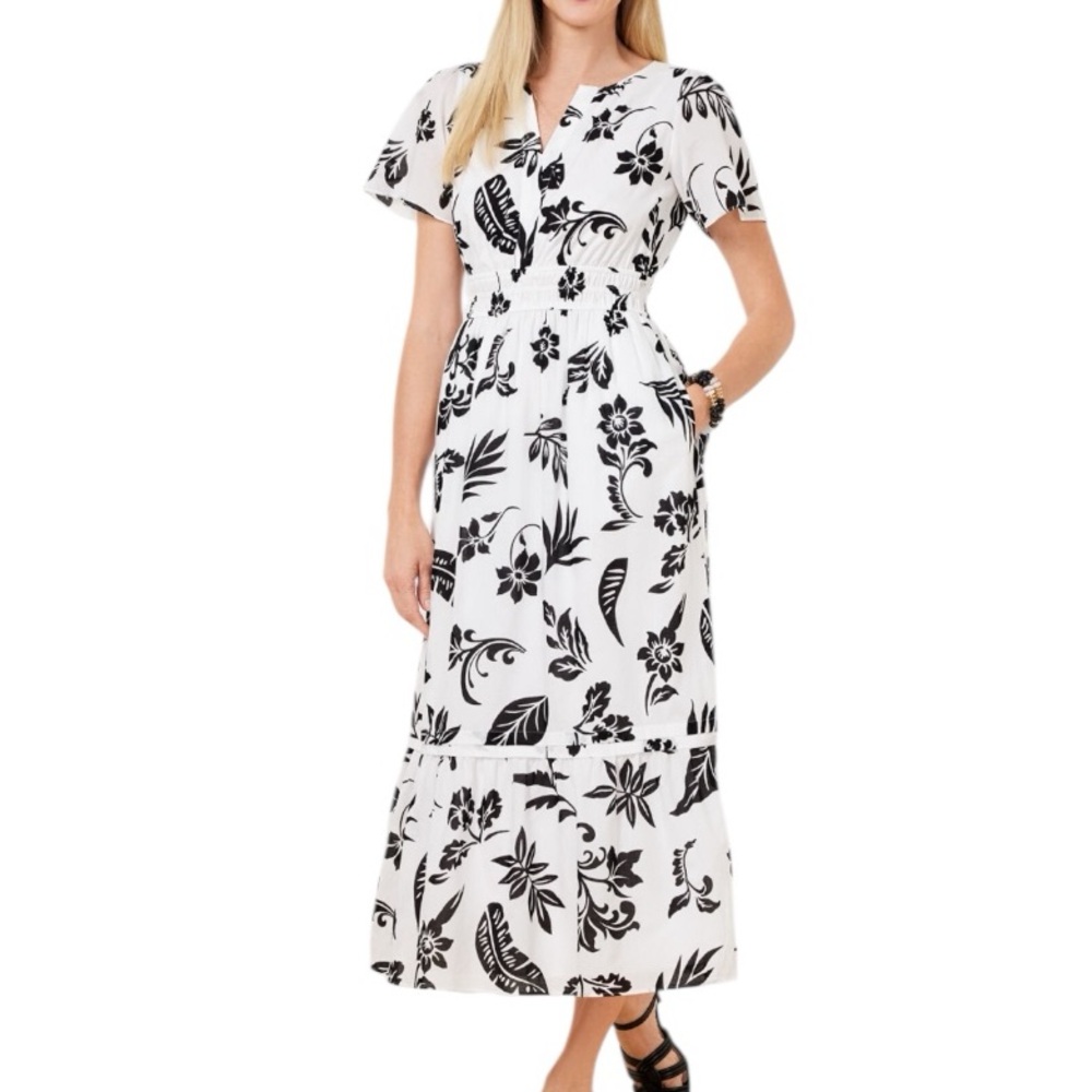 NWT Talbots Flutter Sleeve Midi Dress - Silhouette Palms